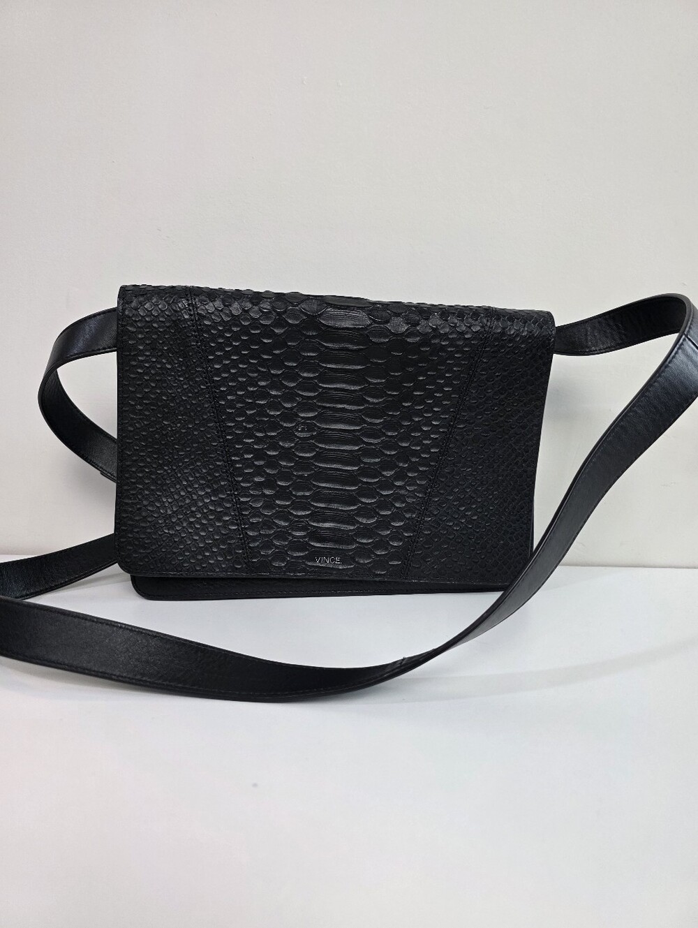 Vince Black Embossed Crossbody Bag Snakeskin Python